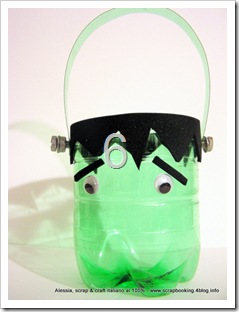 Halloween Candy Bowl riciclando le bottiglie in PET, Frankenstein