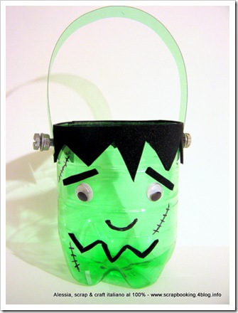 Halloween Candy Bowl riciclando le bottiglie in PET, Frankenstein