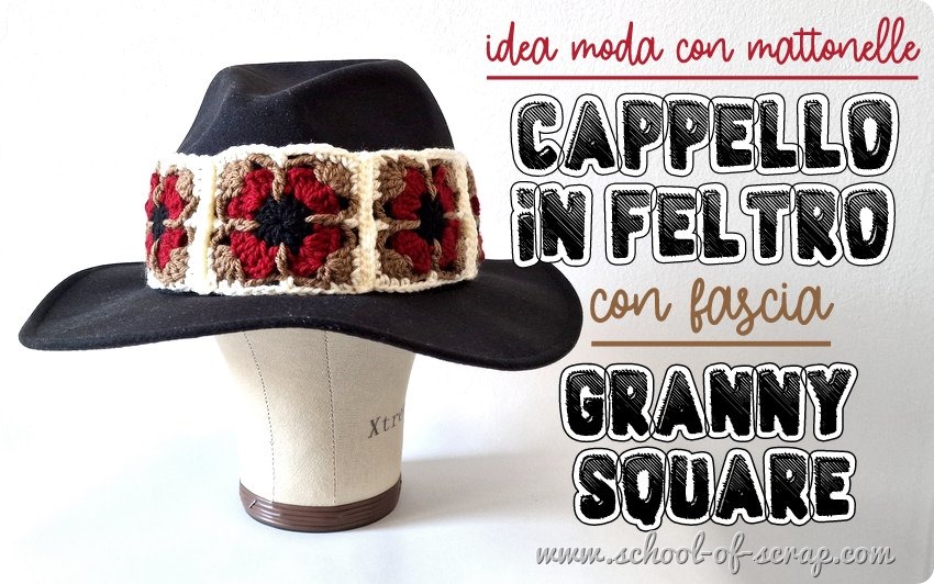 Uncinetto facile idea moda cappello in feltro con mattonelle granny square